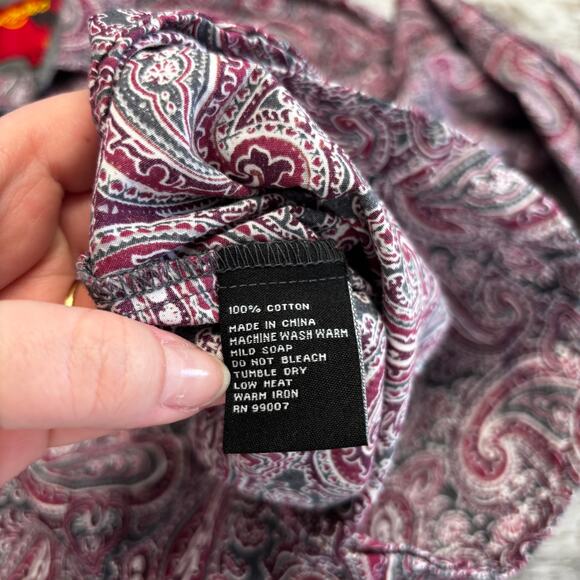 Rodeo Burgundy Red Mens M Paisley Pearl Snap Button Up Shirt Long Sleeve Disco - Picture 5 of 8